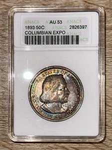 1893 50 CENT COLUMBIAN EXPO - ANACS AU 53 - TONED - UNITED STATES SILVER COIN - Picture 1 of 7