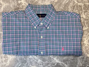Ralph Lauren Polo Long Sleeve Button Up Shirt Mens XL Blake Plaid Blue Pink Stri - Picture 1 of 7