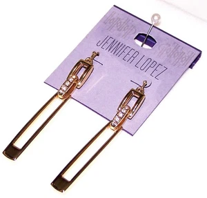 New JENNIFER LOPEZ Gold Tone 3” long EARRINGS with Crystal RHINESTONES Sets JLO - Picture 1 of 10