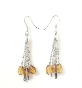 Pendientes lágrima colgantes de diseñador amarillo citrino natural plata de ley 0,925  - Imagen 1 de 4