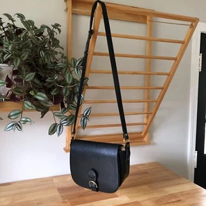 Vintage Bally Black Leather Smooth Saddle Crossbody Bag Purse - Picture 1 of 24