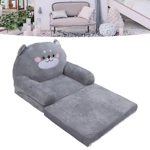 2 Layers Kids Cat Toddler Chair Plush Fold Out Sofa Bed Grey for Living Room uk - Picture 1 of 12