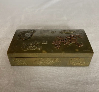 ANTIQUE JAPANESE MIXED METAL COPPER ON BRASS STAMP BOX MEIJI PERIOD 1868-1912 - Image 1 of 4