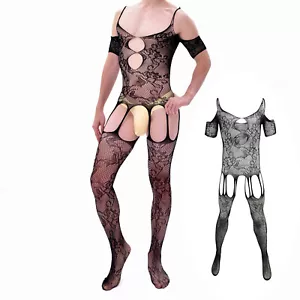 Men Lace Jumpsuit Sexy Corset See-through One-Piece Bodysuit Bra Underwear Sissy - Picture 1 of 10