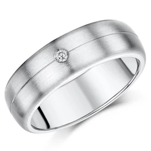 Anillo de compromiso de titanio conjunto de diamantes en forma de corte mate fino banda de boda 7 mm  - Imagen 1 de 2