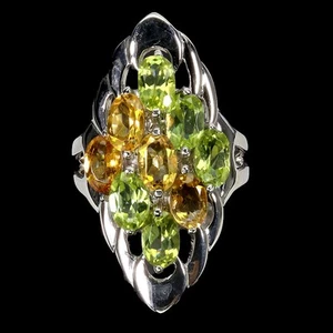925 Sterling Silver Ring Oval Citrine 6x4mm Peridot Natural Gemstone Jewelry Sz - Picture 1 of 13