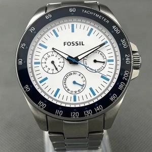 Fossil Mens Watch BQ2240 Silver S.Steel Round White Dial New Battery Gents VGC - Picture 1 of 16
