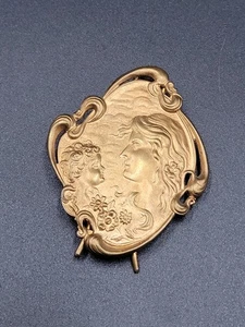 Fermaglio fermaglio per capelli tono ottone Art Nouveau madre bambino antico repousse - Foto 1 di 4