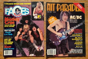Lote de 2 Hit Parader 1983 AC/DC Faces Motley Crue y póster de revista Rock de colección - Imagen 1 de 9