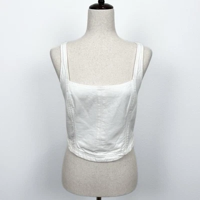 Pilcro Anthropologie Top Womens M White Linen Crop Corset Tank Smocked Resort - Image 1 of 4
