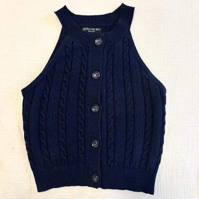 Suéter sin mangas Revolve Central Park West para mujer azul marino con botones delanteros talla pequeña Foto 1 de 4