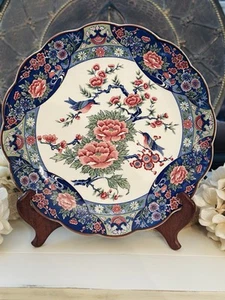 VTG Toyo Nishiki Japanese Imari Handpainted Porcelain Blue & Iron Red Platter - Picture 1 of 21