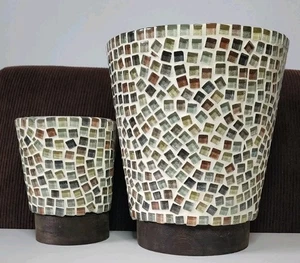 Maßgefertigte handgefertigte Mosaik italienische Glas & Espresso Holz Vase Kerzenhalter - Bild 1 von 5