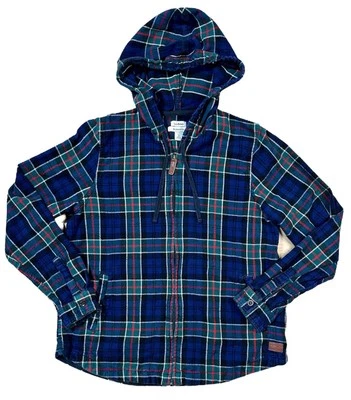 LL Bean Womens Small Blue Green Red Plaid Flannel Shirt Relaxed Fit Zip Hoodie - Image 1 of 4