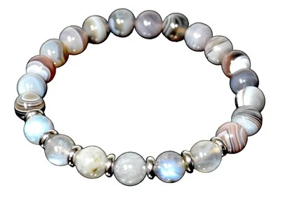Botswana Agate & Labradorite Stretch Bracelet - Gemini & Pisces Birthstone - - Image 1 of 4