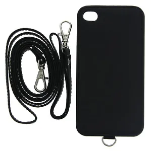 Hard PU Leather Back Case for iPhone 4 4G 4S with Short Strap and Lanyard - Picture 1 of 5