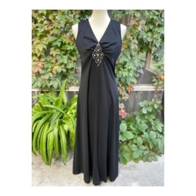 Vintage | 70s Maxi Halter Dress Empire Waist Bead Detail Disco Formal Black Sz M - Image 1 of 4