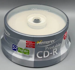 30 Pack Memorex 52X White Inkjet Printable 700MB CD-R New/Sealed - B2A - Picture 1 of 1