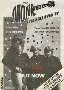 The Monkees "I'm A Believer" 1982 EP Release Industry Promo Reprint Ad - Picture 1 of 1