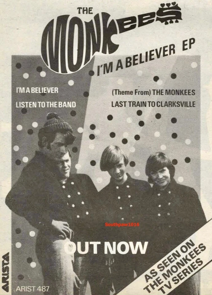 The Monkees "I'm A Believer" 1982 EP Release Industry Promo Reprint Ad - Image 1 of 1
