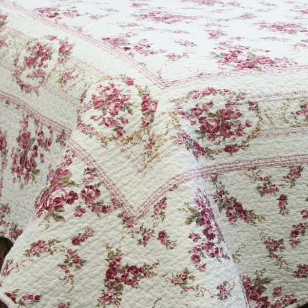 QUALITY NEW! ~ COZY SHABBY CHIC COUNTRY PINK RED GREEN IVORY ROSE SOFT ELEGANT QUILT SET