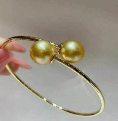 Perfecto AAAAA + Enorme brazalete de perlas de oro redondo natural del Mar del Sur de 10-11 mm 14K Foto 1 de 3