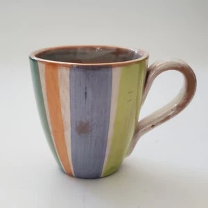 Vietri La Fenice Multicolor Stripe Glazed Ceramic Mug Made in Italy Discontinued - Picture 1 of 11