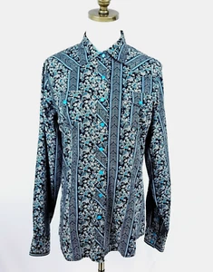 Cruel Western Shirt Womens Size M Black Blue Floral Snap Button Long Sleeve - Picture 1 of 7