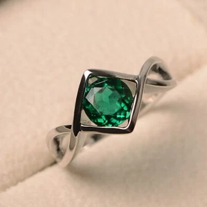 Emerald round cut rings, Lab emerald rings, anniversary rings, 925 Silver - Picture 1 of 4