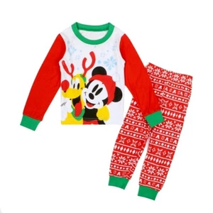 Set Pigiama Bambino 1T 2T Topolino e Plutone Natale Disney Manica Lunga e Pantaloni - Foto 1 di 7