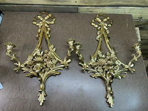 2 Applique da parete vintage MCM 1970 interni casa oro siroco 3 bracci portacandele - Foto 1 di 24