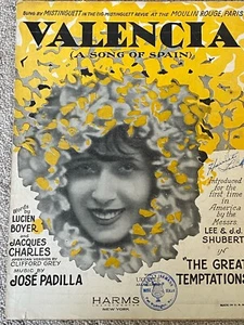 1925 VALENCIA (A Song of Spain) Vintage Sheet Music by Padilla, Boyer & Charles - Picture 1 of 14
