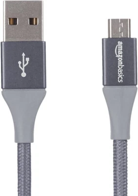 Amazon Basics Double Braided Nylon USB 2.0 A to Micro B Cable 1 ft/0.3m Grey x 2 - Image 1 of 4
