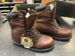 Stivali John Deere JD8283 da uomo 6 M marroni da cortile resistenti agli acidi in pelle nuovi con etichette - Foto 1 di 9