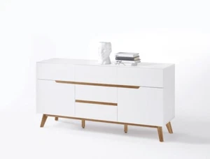 Kommode weiß Eiche 145x76x40 cm Schubkastenkommode Schrank Wohnzimmer Celio 3 - Bild 1 von 5