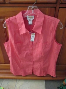 NWT Talbots Sleeveless Button Front Shirt Pockets, Coral, Cotton, Size Medium - Picture 1 of 1