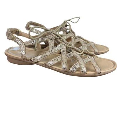 Naturalizer N5 Confort Caprichoso Dorado Piel de Serpiente Gladiador Sandalias Zapatos Planos 11 Foto 1 de 4