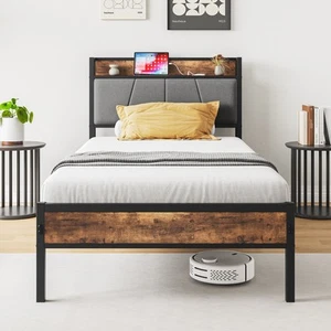 Storage Headboard Bed Frame,No Box Spring Needed - Picture 1 of 5