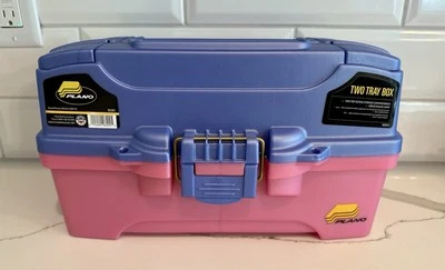 Caja de aparejos de pesca Plano de dos bandejas - Periwinkle/Rosa 6202-92 NUEVO Foto 1 de 4