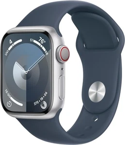Apple Watch Series 9 GPS+CELL 41mm Silver Case S/M Storm Blue Sport Band - Zdjęcie 1 z 3