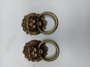 Menge 2 Vintage Messing Löwenkopf Anhänger Ring Tropfen Zugknopf 3,5" Gothic Viktorianisch - Bild 1 von 7