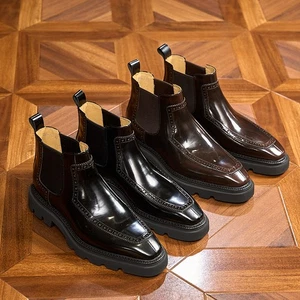 Men's Leather Business Dress Boots Brogue Chelsea Boots High Top Leather Boots - Picture 1 of 22
