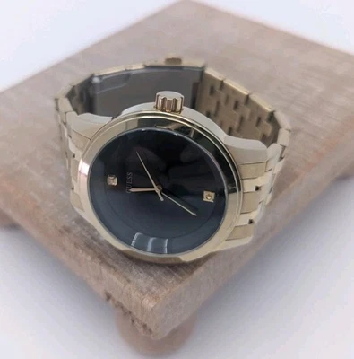 Authentic Guess Men Diamond Black Dial Silver tone Stainless Watch U0416G1 - Image 1 of 4