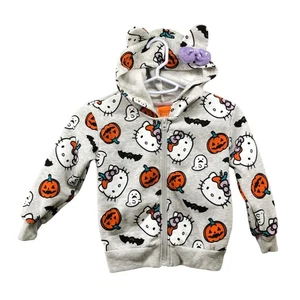 Hello Kitty Girls 4T Halloween Zip Hoodie Sweatshirt Gray Pumpkin Ghost - Picture 1 of 6
