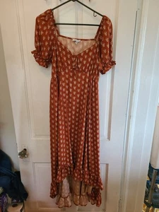 Patrons Of Peace Puffärmel High Low Kleid Damen Medium Orange Rüschensaum Boho - Bild 1 von 6