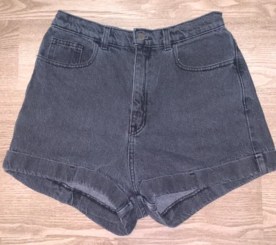 Pantalón corto de mezclilla negro con puño de cintura alta American Apparel - para mujer talla 30 Foto 1 de 4