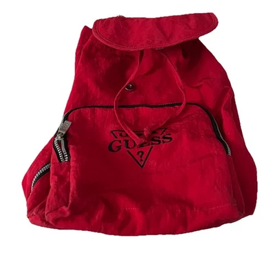 De Colección Años 90 Guess Cordón Mochila Cartera Bolso para Libros Rojo Nylon Bolsillos EE. UU. Foto 1 de 4