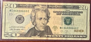 $20 Dollar Bill Repeater Serial Number. Binary Note MC 86888668 E - Picture 1 of 2