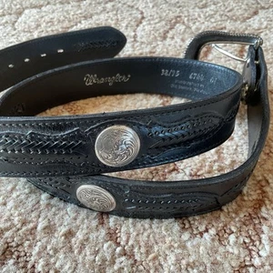Vintage Wrangler Western Cowboy schwarz echt genarbtes gewebtes Leder Conchos 38 - Bild 1 von 9
