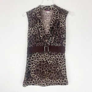 Agenda Vintage Y2K Shirt Womens Medium Babydoll Buckle Stretch Blouse Brown Top - Picture 1 of 6